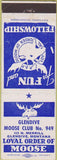 Matchbook Cover - Matchbook Cover Moose Lodge Glendive MT