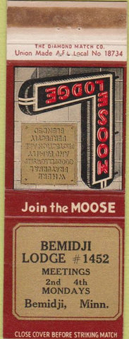 Matchbook Cover - Matchbook Cover Moose Lodge Bemidji MN WEAR