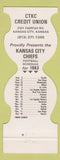 Matchbook Cover - Kansas City Chiefs Football 1983 CTKC Credit Union KS