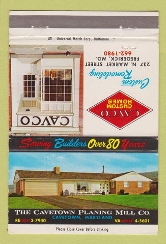 Matchbook Cover - Cavco Custom Homes Frederick MD Cavetown 40 Strike
