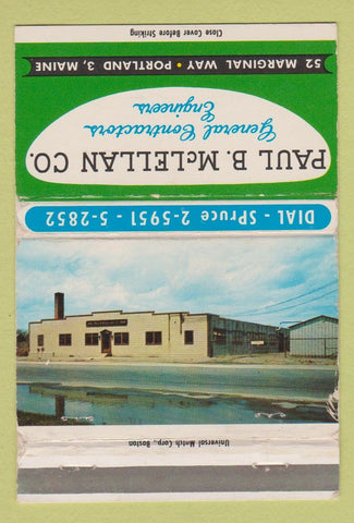 Matchbook Cover - Paul McLellan Contractor Portalnd ME WEAR 40 Strike