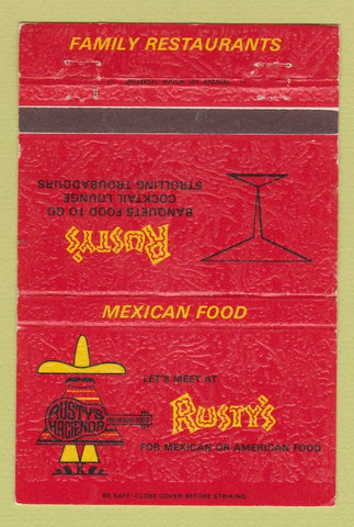 Matchbook Cover Rusty's Mexican Food Los Angeles El Monte Glendale CA 40 Strike