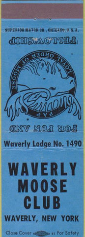 Matchbook Cover - Matchbook Cover Moose Lodge Waverly NY light blue