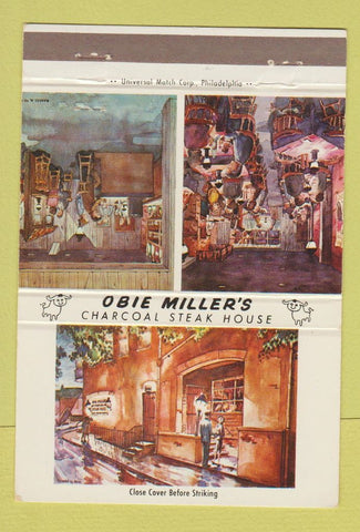 Matchbook Cover - Obie Miller's Steak House Lancaster PA 40 Strike