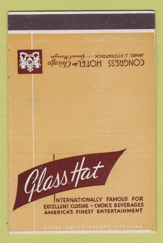 Matchbook Cover - Glass Hat Congress Hotel Chicago IL SAMPLE 40 Strike