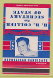 Matchbook Cover - HR Collier Secretary of State Election SAMPLE 40 Strike
