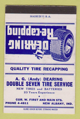 Matchbook Cover - AG Dearing Tire Service New Albany IN SAMPLE 40 Strike