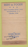 Matchbook Cover - Calvert Market  Meats Washington DC WORN 36 Strike