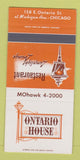 Matchbook Cover - Ontario House Restaurant Chicago IL SAMPLE 30 Strike
