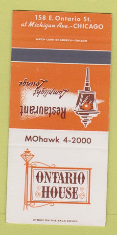 Matchbook Cover - Ontario House Restaurant Chicago IL SAMPLE 30 Strike