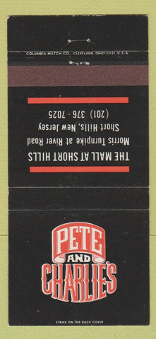 Matchbook Cover - Pete and Charlie's Short Hills NJ 30 Strike