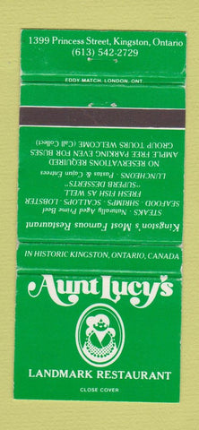 Matchbook Cover - Aunt Lucy's Restaurant Kingston ON 30 Strike