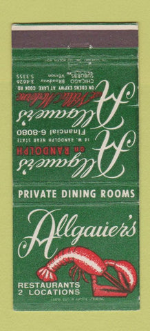 Matchbook Cover - Allgauer's Restaurant Chicago IL 30 Strike