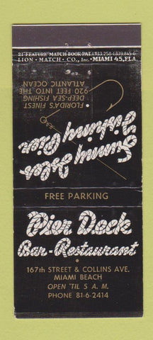 Matchbook Cover - Pier Deck Bar Restaurant Miami Beach FL 21 Strike Feature