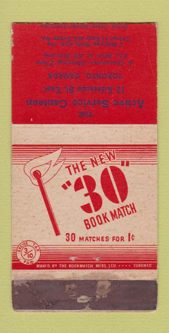 Matchbook Cover - Active Service Canteen Toronto ON WORN 30 Strike