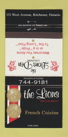 Matchbook Cover - Lions Restaurant French Kitchener ON 30 Strike