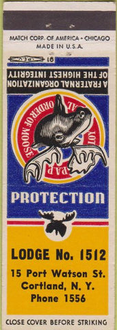 Matchbook Cover - Matchbook Cover Moose Lodge Corland NY WORN