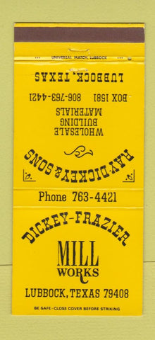 Matchbook Cover - Dickey Frazier Mill Works Lubbock TX 30 Strike
