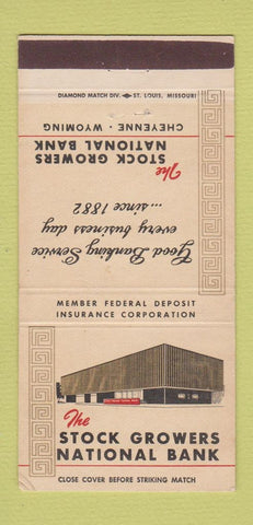 Matchbook Cover - Stock Growers NATional Bank Cheyenne WY 30 Strike