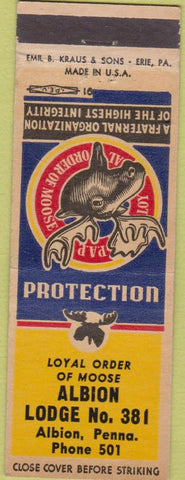Matchbook Cover - Matchbook Cover Moose Lodge Albion PA