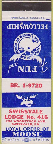 Matchbook Cover - Matchbook Cover Moose Lodge Swissvale PA