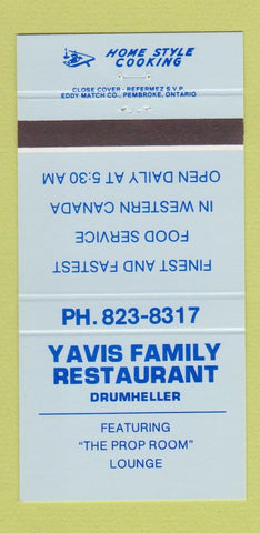 Matchbook Cover - Yavis Restaurant Drumheller AB 30 Strike