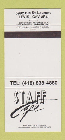 Matchbook Cover - Staff Cafe Levis QC 30 Strike