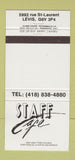 Matchbook Cover - Staff Cafe Levis QC 30 Strike