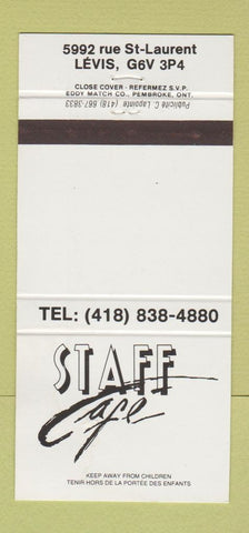 Matchbook Cover - Staff Cafe Levis QC 30 Strike