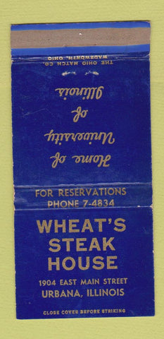 Matchbook Cover - Wheat's Steak House Urbana IL WEAR 30 Strike
