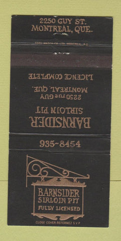 Matchbook Cover - Barnsider Sirloin Pit Montreal QC 30 Strike