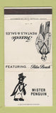 Matchbook Cover - Mister Penguin Texedo WEAR 30 Strike