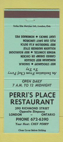 Matchbook Cover - Perri's Place Restaurant London ON 30 Strike