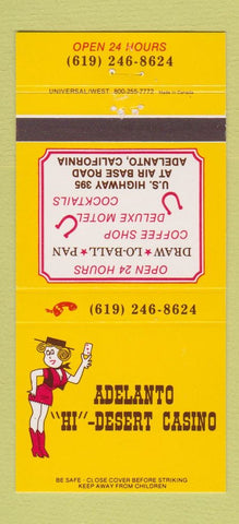 Matchbook Cover - Adelanto Hi Desert Casino CA 30 Strike