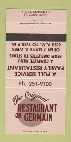 Matchbook Cover - Original Restaurant of Germain St Cloud MN 30 Strike