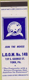 Matchbook Cover - Matchbook Cover Moose Lodge York PA