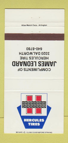 Matchbook Cover - Hercules Tires James Leonard 30 Strike