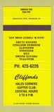 Matchbook Cover - Cliffords Restaurant Hales Corners WI YELLOW 30 Strike