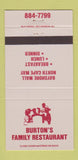 Matchbook Cover - Burton's Family Restaurants North Cape May NJ? 30 Strike
