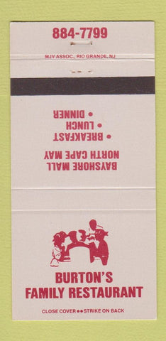 Matchbook Cover - Burton's Family Restaurants North Cape May NJ? 30 Strike