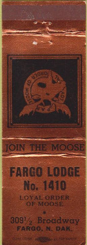 Matchbook Cover - Matchbook Cover Moose Lodge Fargo ND
