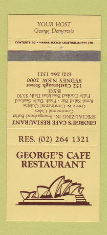 Matchbook Cover - George's Cafe Restaurant Sydney Australia 30 Strike
