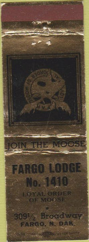 Matchbook Cover - Matchbook Cover Moose Lodge Fargo ND