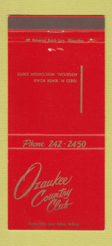 Matchbook Cover - Ozaukee Country Club Mequon WI 30 Strike