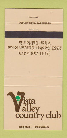 Matchbook Cover - Vista Valley Country Club Vista CA 30 Strike