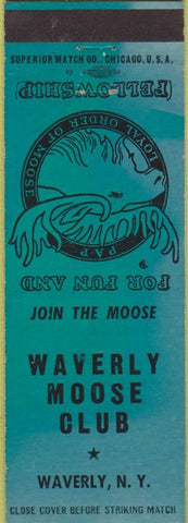 Matchbook Cover - Matchbook Cover Moose Lodge Waverly NY turquoise
