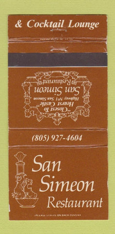 Matchbook Cover - San Simeon Restaurant CA 30 Strike