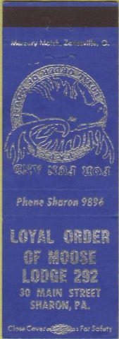 Matchbook Cover - Matchbook Cover Moose Lodge Sharon PA
