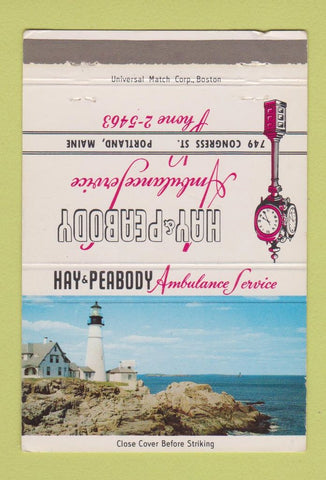 Matchbook Cover - Hay and Peabody Ambulance Service Portland ME 40 Strike