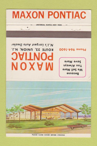 Matchbook Cover - Maxon Pontiac Union NJ 40 Strike